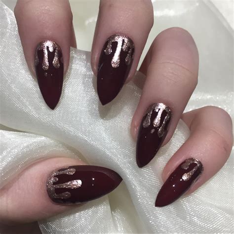 burgundy nails with glitter|burgundy stiletto nails.